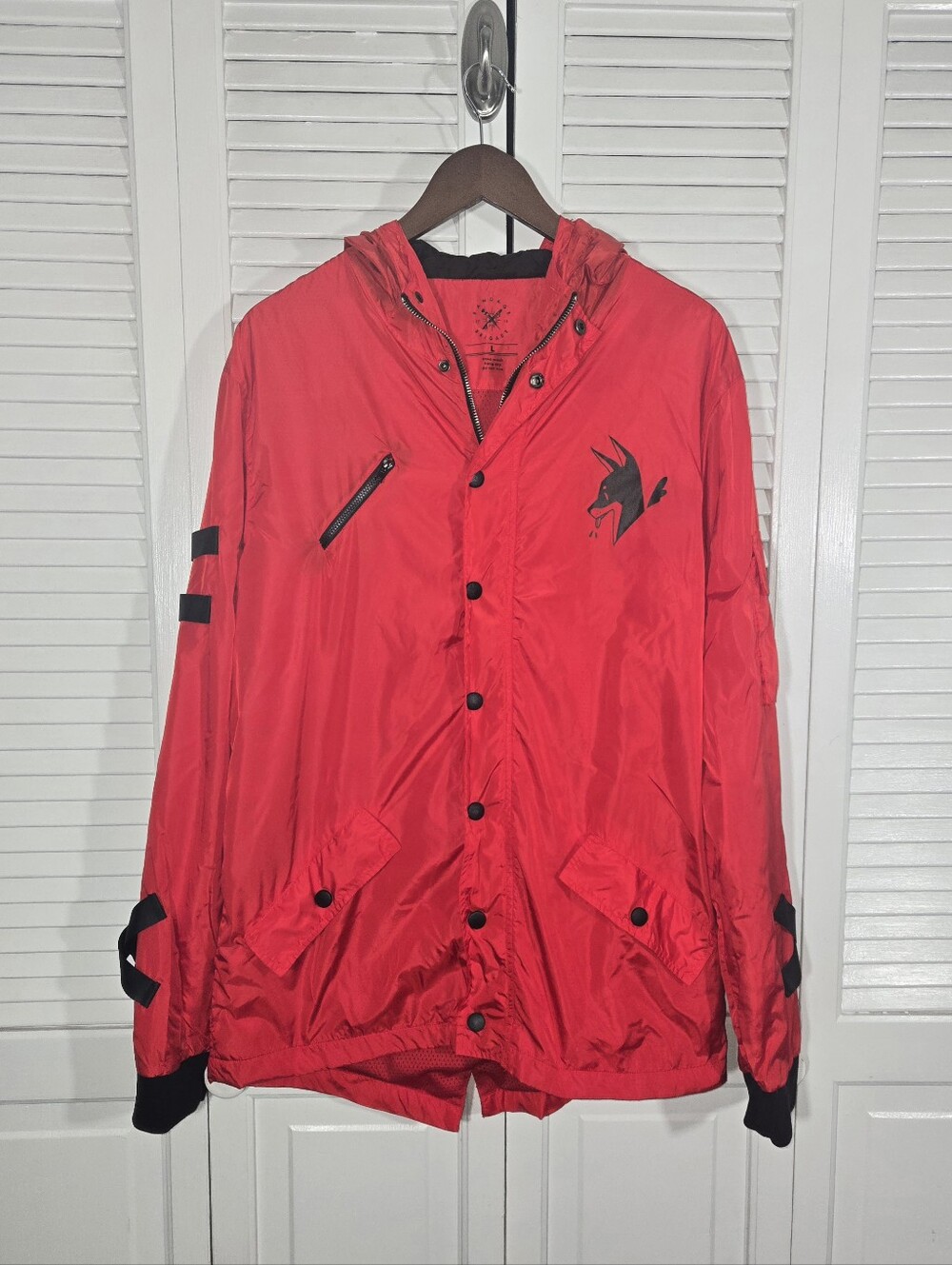 Bandage Brigade Cerberus Good Boys Streetwear Indie Red Black Windbreaker Sz L